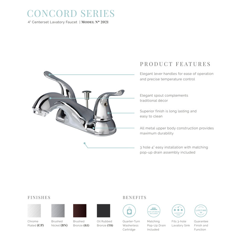 Two Handle Centerset Lavatory Faucet with Drain Assembly, Chrome