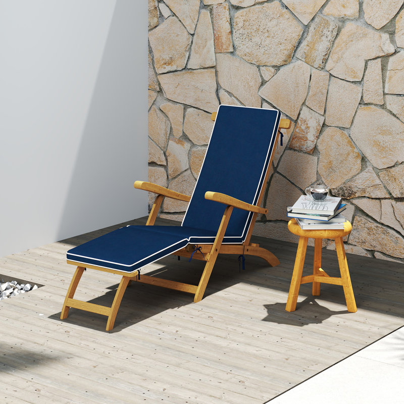 Méridienne d'extérieur, fauteuil inclinable pliant en bois d'acacia, Bleu