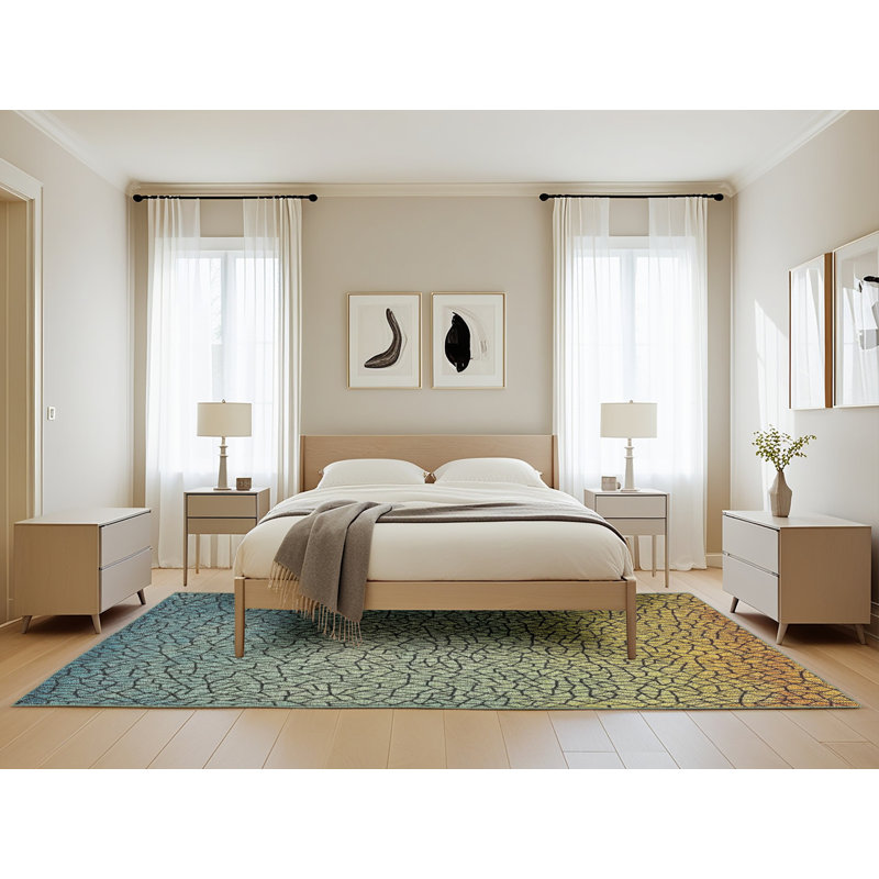 Jaune/bleu/vert/Tapis décoratif, Rectangle 5 pi x 8 pi