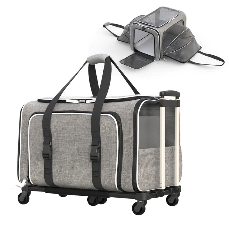 Pet Rolling Rover Airline Compliant Expandable Wheeled Pet Carrier, Gray/White