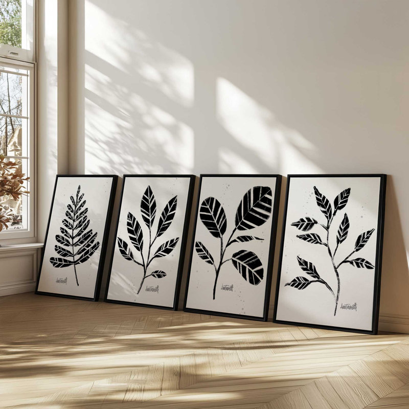 «Black and White Botanicals», ensemble de 4 impressions sur toile, Noir satiné, H 19 po x l 52 po
