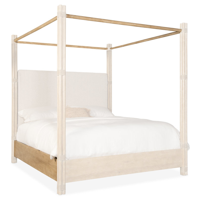 Retreat Upholstered Canopy Bed, King, Light Wood/Dune/Neo Cream