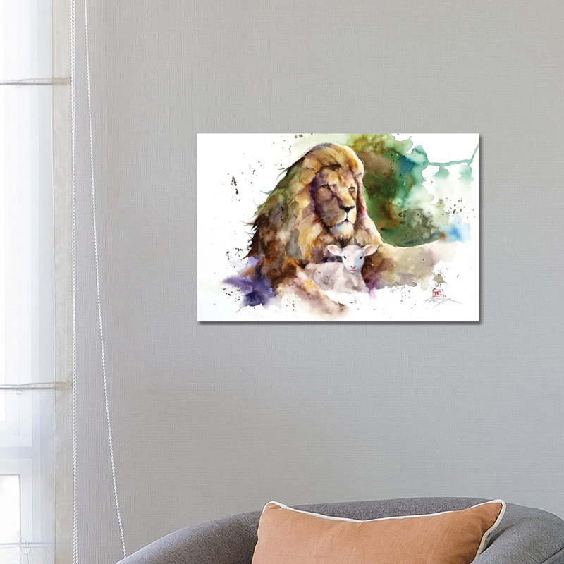 Lion And Lamb by Dean Crouser - Wrapped Canvas Painting, 66.04 cm H x 45.72 cm W x 1.91 cm D
