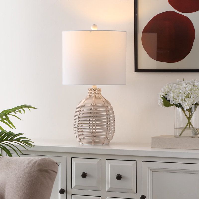 Robbin, 23 po, noir, lampe de table en rotin, Blanc