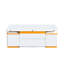  Table basse à plateau relevable avec 4 tabourets de rangement, plateau pliable et compartiments cachés, conception peu encombrante, blanc-1735879794