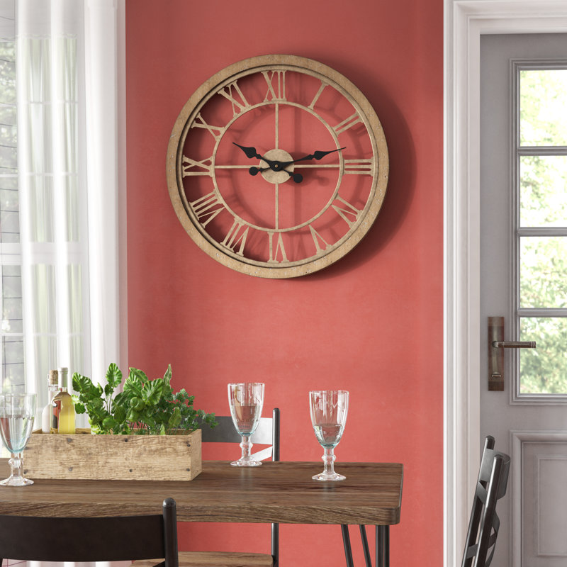 Aekjot Solid Wood Wall Clock, Gold/Natural Wood, Small