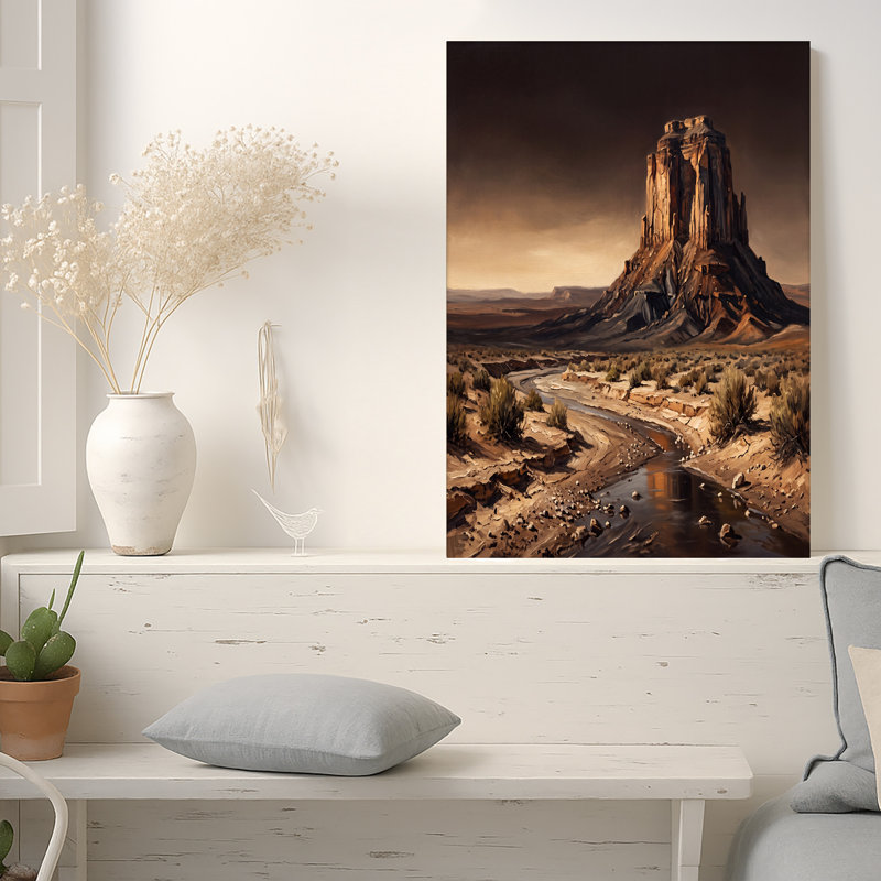Art mural sur toile Brown Desert Mesa and Winding River, H 12 po x l 18 po