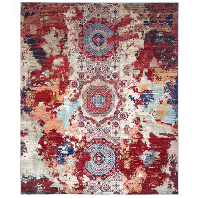 High-Quality Hand-Knotted Ivory And Red Area Rug