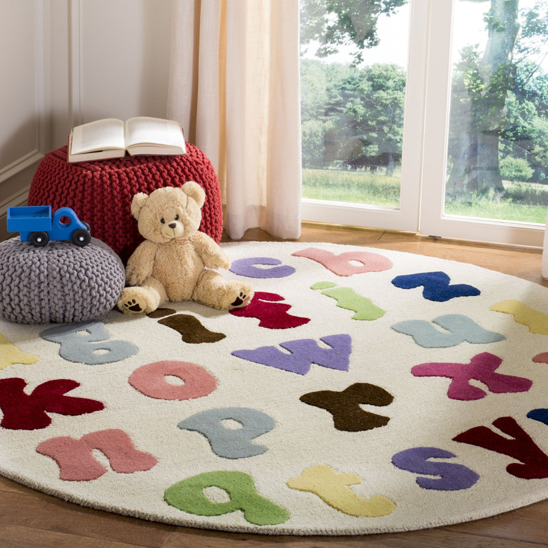 Tapis ivoire en laine / coton touffeté à la main Kruetzen, Rond 4 pi