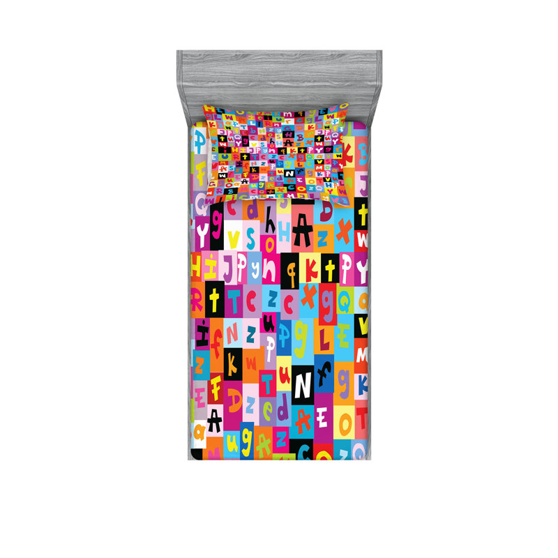 Multicolore drap-housse et coussin décoratif Ambesonne, Ensemble de draps pour lit simple + 5 pièces supp