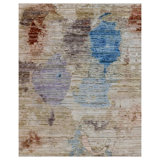 Multicolored Contemporary Wool Silk Blend Rug