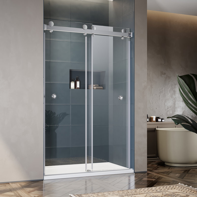 Royal 51 to 55 in. x 80 in. H Frameless  Double Sliding Shower Door with Two Finger Pulls in Chrome and 3/8 in. (10mm) Clear Glass