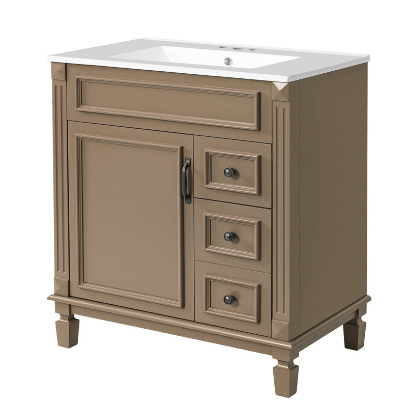 Meuble-lavabo moderne 30 "avec comptoir en céramique, Brun