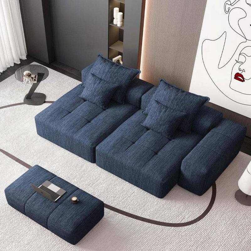 Canapé modulaire surdimensionné Boneless avec 2 méridiennes et 2 accoudoirs, Bleu