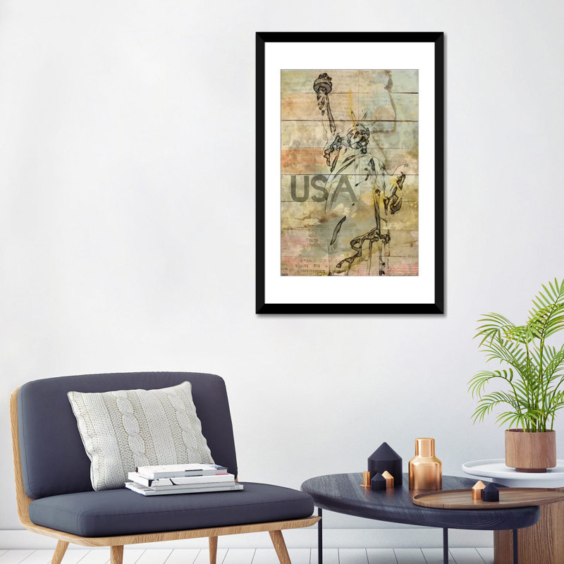 Lady Liberty, impression sur toile tendue, H 32 po x l 24 po x P 1 po, Papier d'art encadré noir, Blanc
