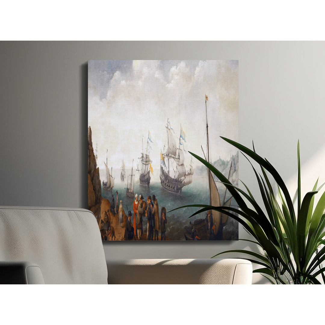 Vintage Harbor Seascape Ships Canvas Wall Art, Classic Nautical Marine Painting Print, Historical Old World Coastal Decor for Men's Den