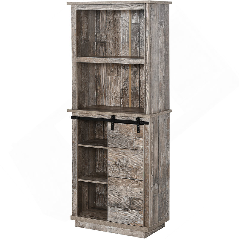 Freestanding Rustic Kitchen Buffet With Hutch, Sliding Barn Door, Adjustable Shelf, And Vintage Wood Finish