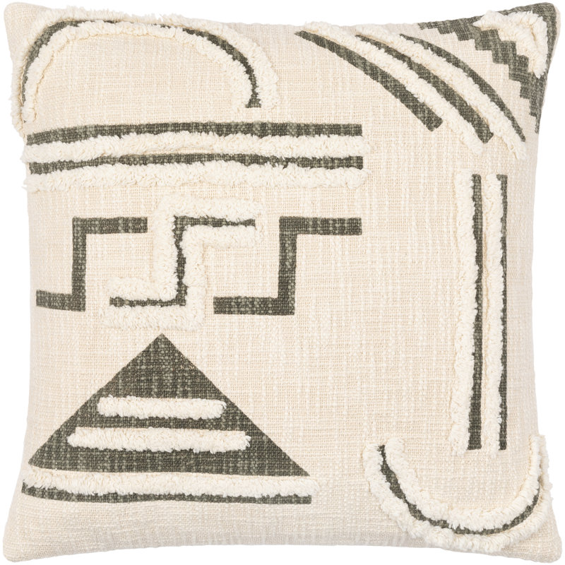 Newnan Pillow Cover & Insert Throw Polyester, 20" x 20", Beige/Medium Green/Cream, Polyester