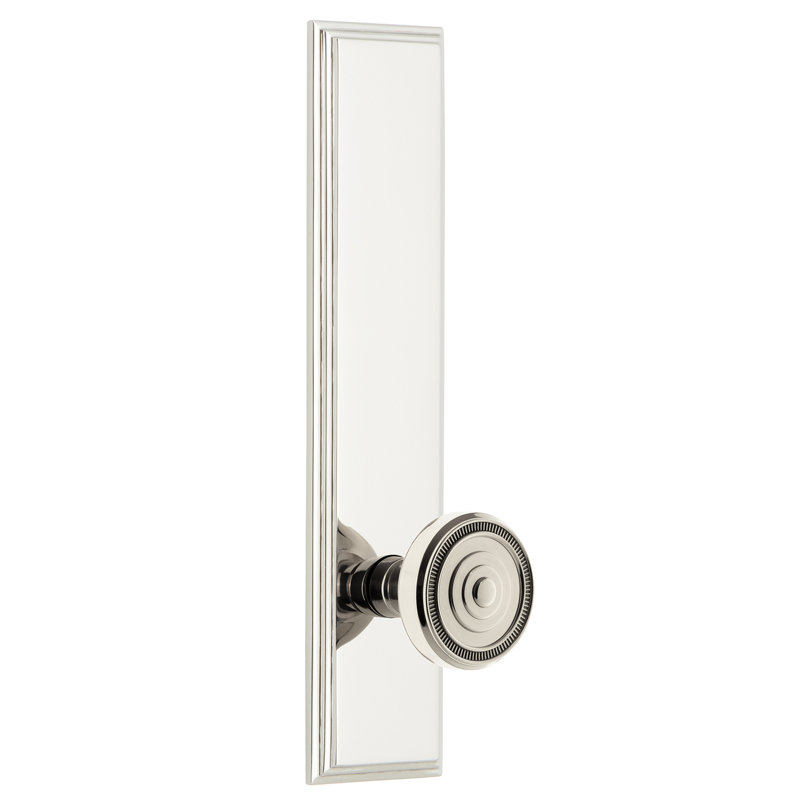 Grandeur Carré Tall Plate Privacy with Soleil Door Knob, Polished Nickel, Left Handed, 2 3/4"