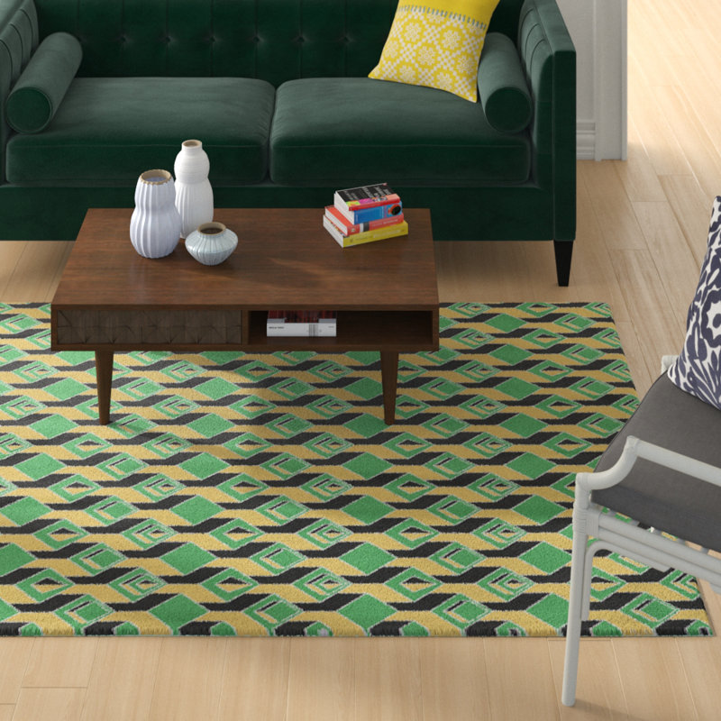 Gratte-ciels vert/Tapis décoratif noir, Rectangle de 5 pi x 7 pi