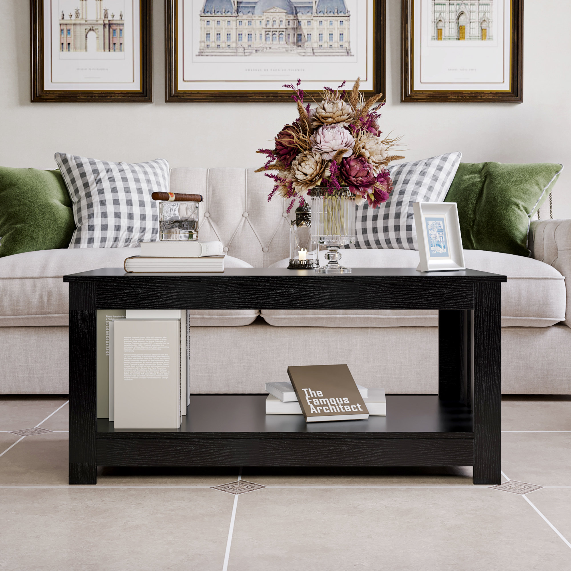 Latitude Run® Black Coffee Table, Wood Coffee Tables For Living Room, 2