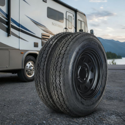 2-Pack ST205/75D14 Trailer Tires with 14" Rims, 5 Lug on 4.5" Bolt Pattern 114.3 mm PCD, 6PR Load Range C, Heavy Duty 205 75D 14 Trailer Tires Rims for Utility, Boat, Camper, Cargo Trailers