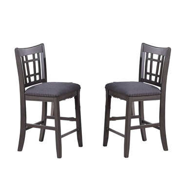 Ensemble de chaises hautes de 2 pièces pour salle à manger en bois massif gris à hauteur de comptoir rembourrée