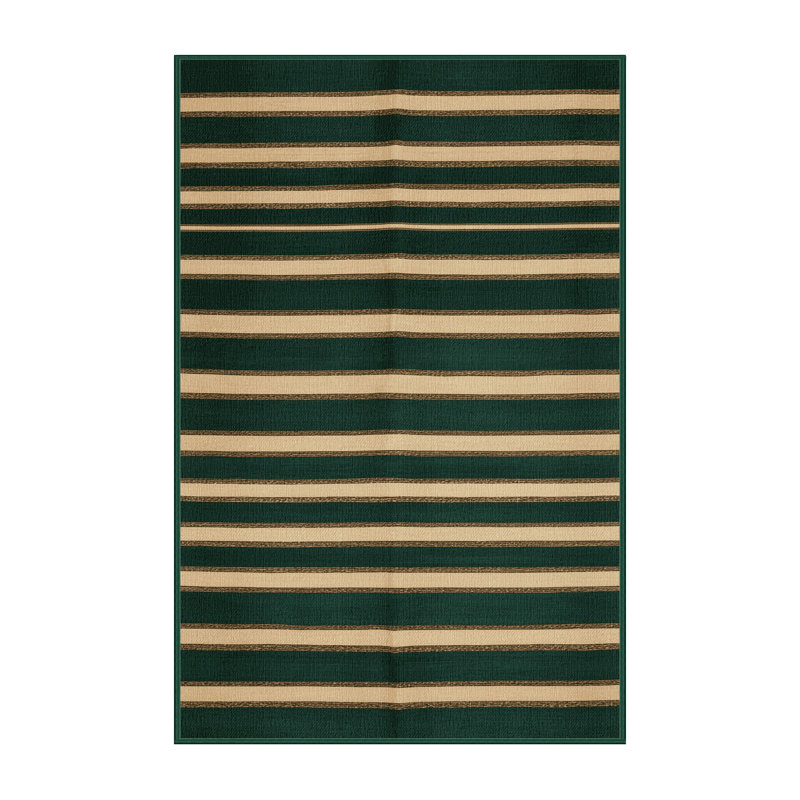 Washable Pine Cream Striped Area Rug, Rectangle 7' x 10'