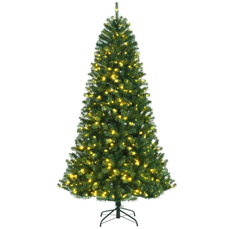 Costway 8ft Pre-Lit Hinged Christmas Tree Snow Flocked w/ 9 Modes Remote Control Lights