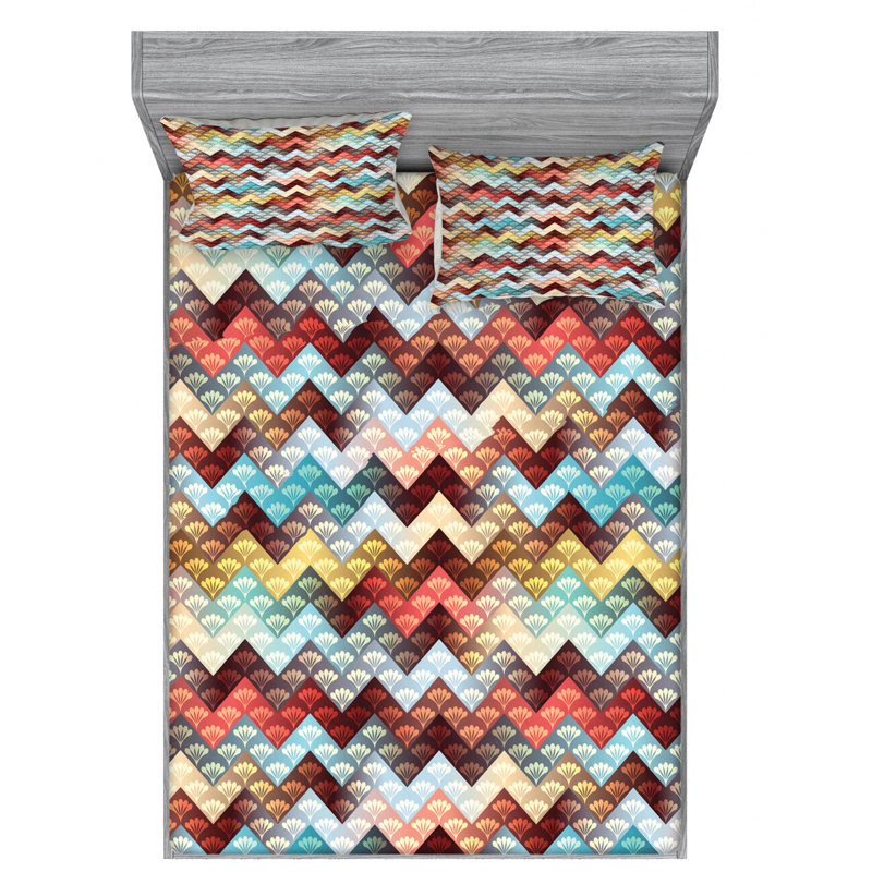 Microfiber Chevron Sheet Set, Queen Sheet Set with Fitted Sheet