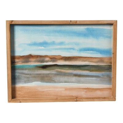 Reproduction de paysage aquarelle abstraite avec cadre en bois rustique