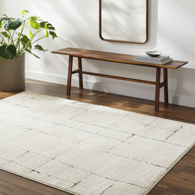 Tapis crème / gris en polyester tissé à la machine Ashmin