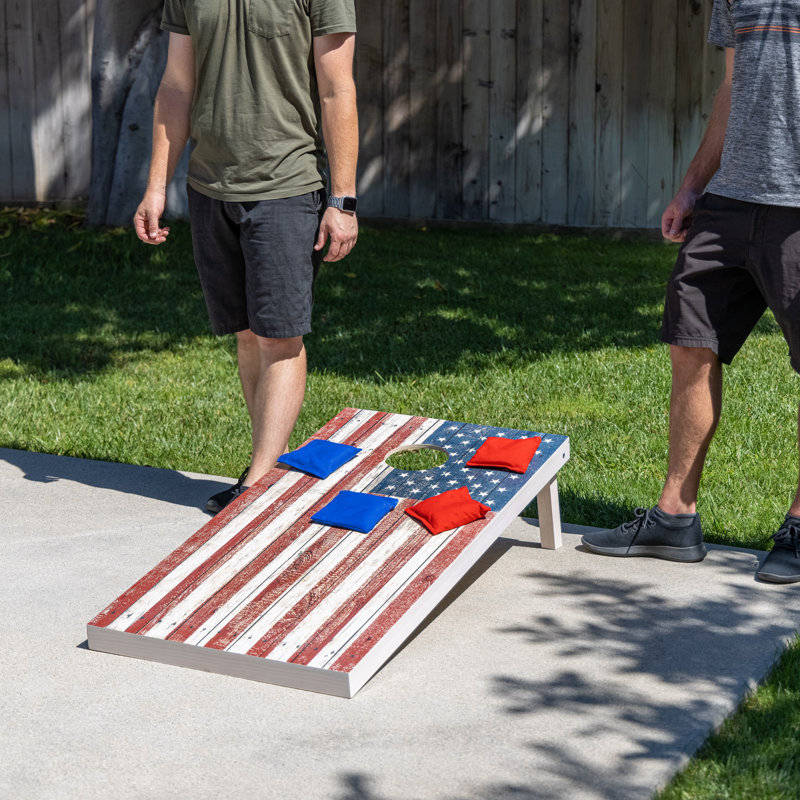 Rustic American Flag 4 ft x 2 ft Premium Wood Cornhole Set with Bean Bags