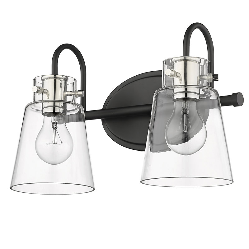 2 - Light Dimmable Vanity Light, Matte Black/Polished Nickel