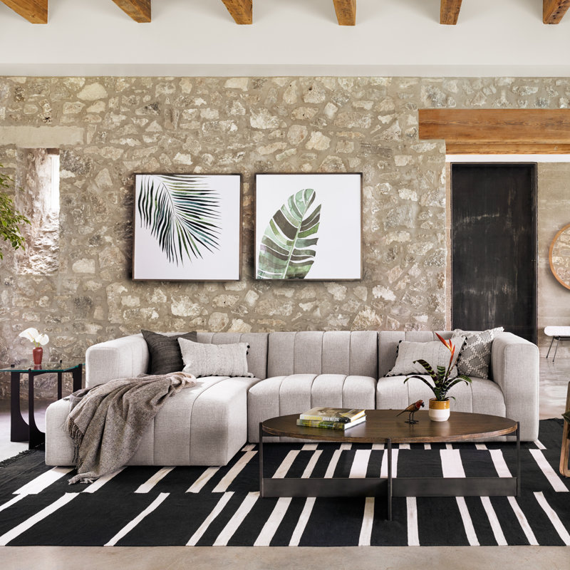 Grayson 88" Left Hand Facing Modular Sectional, Left Hand Facing, Gray Polyester
