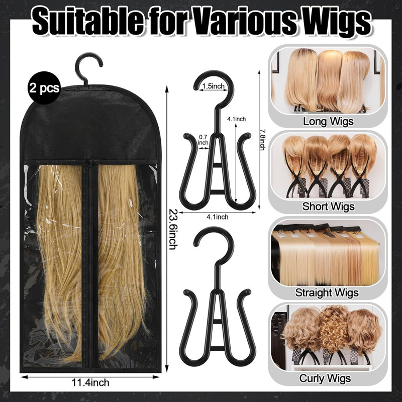 Ensemble de 2 têtes de perruque avec 2 sacs de rangement pour perruque, porte-perruque de voyage