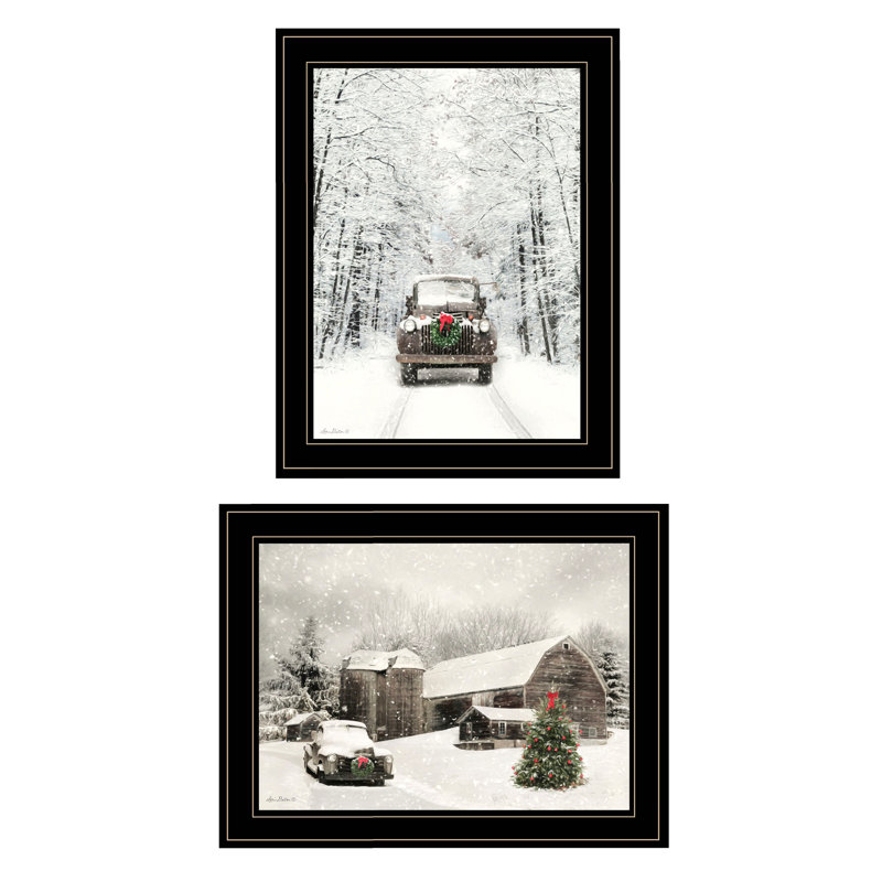 Vignette 2 pièces «Antique Christmas», cadre noir