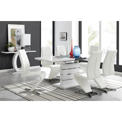 Grand ensemble de salle à manger extensible Everson avec 8 chaises rembourrées en similicuir