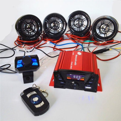 12v Waterproof Bluetooth Sound System For Motorcycle, Utv, Atv & Marine Use With Hand-free Speakers & Fm/usb Playback