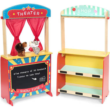 Toy Time Kids' Wooden Tabletop Puppet Theater With Curtains