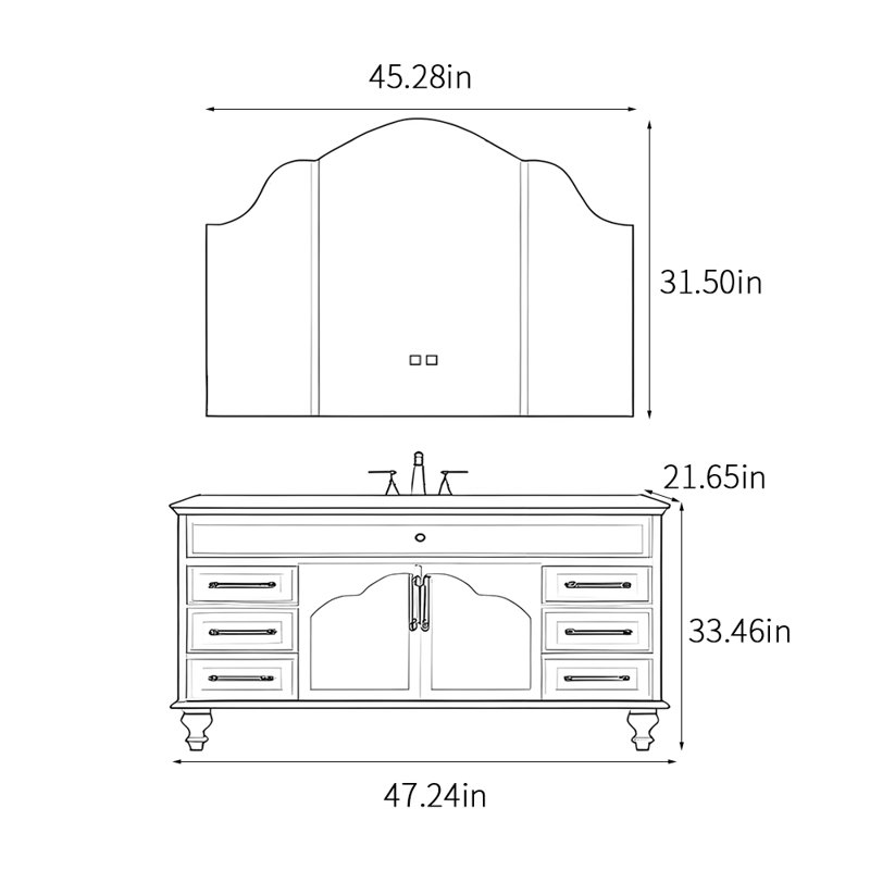 French style retro modern bathroom cabinet, 47", Black