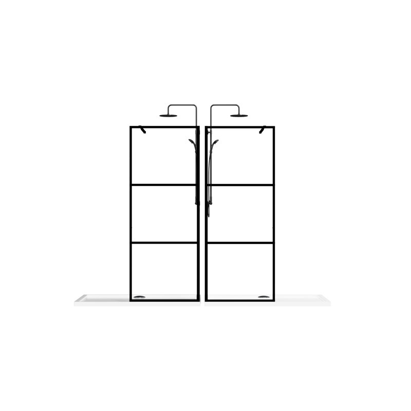 34" Walk-In Shower Screen Door For - Black Frame Clear Tempered Glass All Hardware Supplied Easy Door, 0.2" Adjustable Support Any Space