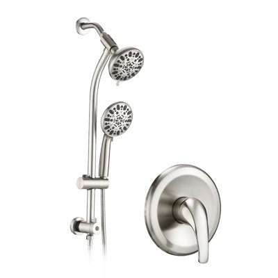 7-Setting Dual Head Shower - Stainless Steel Slide Bar, 5" Abs Head, 1.8 Gpm, Wall Mounted, Drill- 26 Bar 7 Function Abs, 26" Drillless,