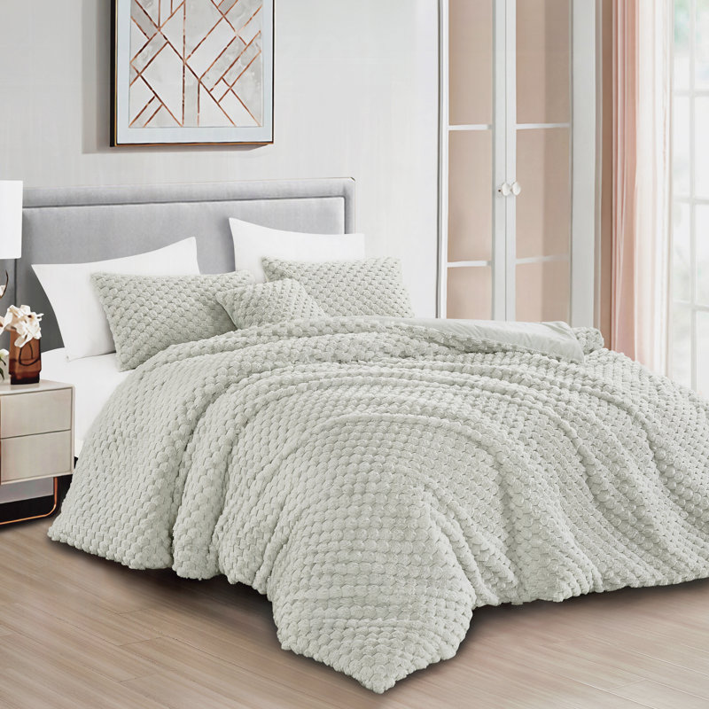 Ensemble d'édredon 4 pièces Lux - Bubble-Textured, Édredon très grand et 3 pièces supplémentaires, Gris
