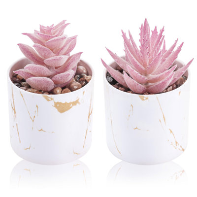 Ensemble de 2 mini plantes grasses artificielles dans des pots roses