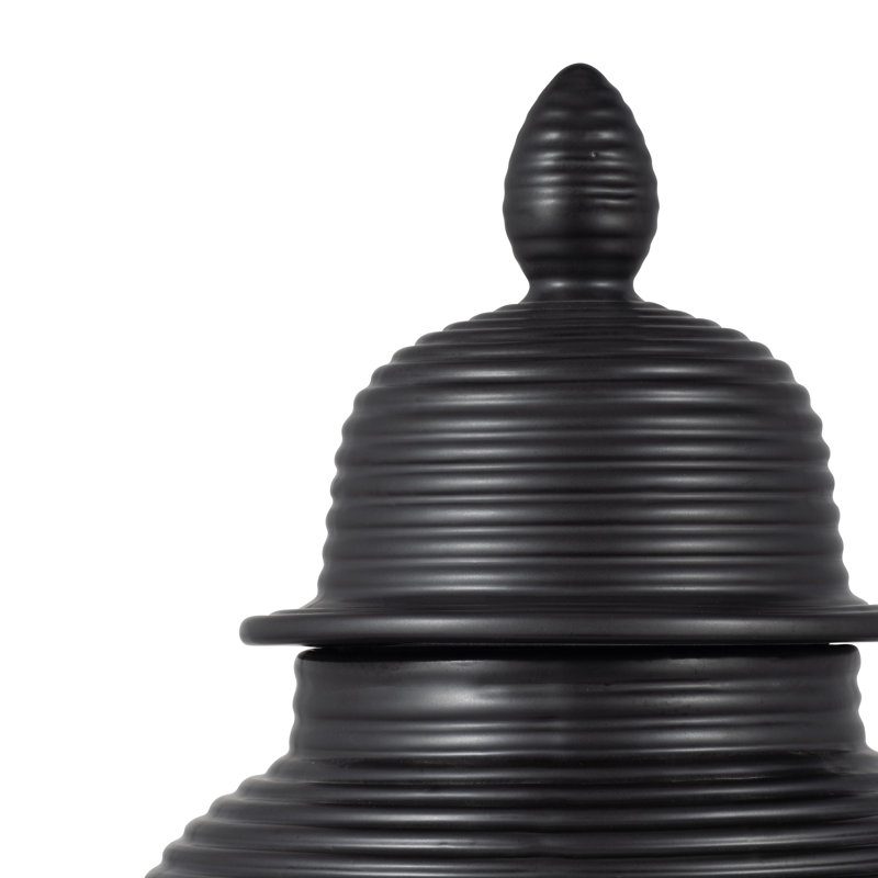 Dameisha Stoneware Ceramic Decorative Jar with Lid - Modern Textured Design, 24" H x 12" W x 12" D, Black