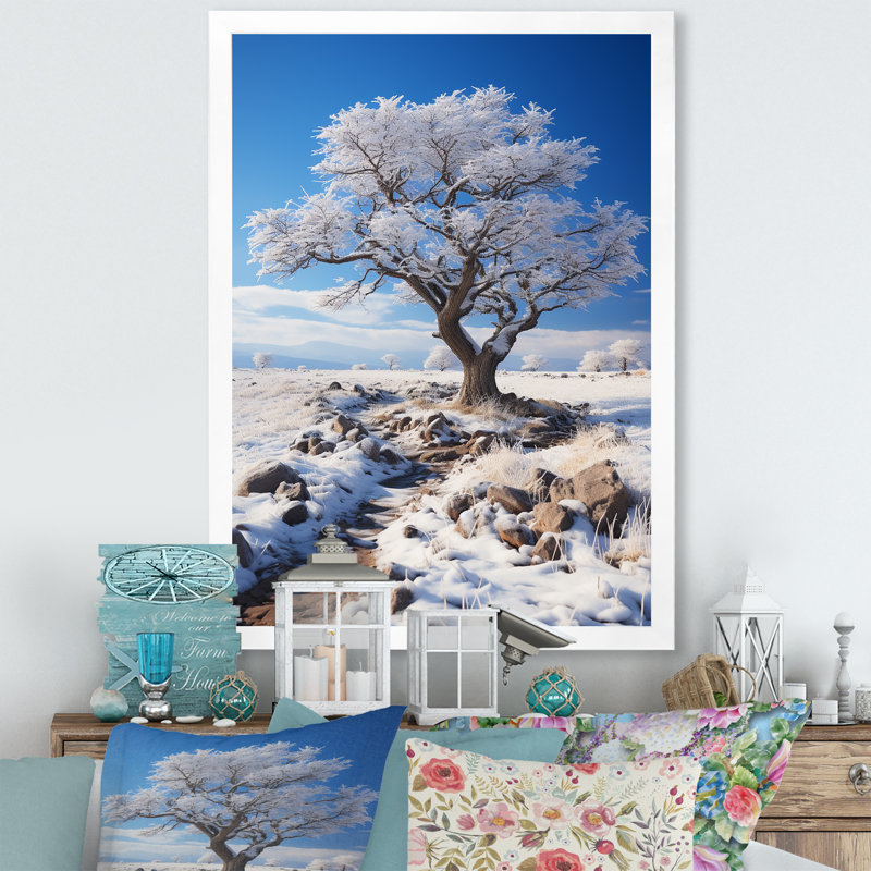 Snow Tree Winters Solitude - impression, Cadre photo blanc, H 44 po x l 34 po x P 1,5 po