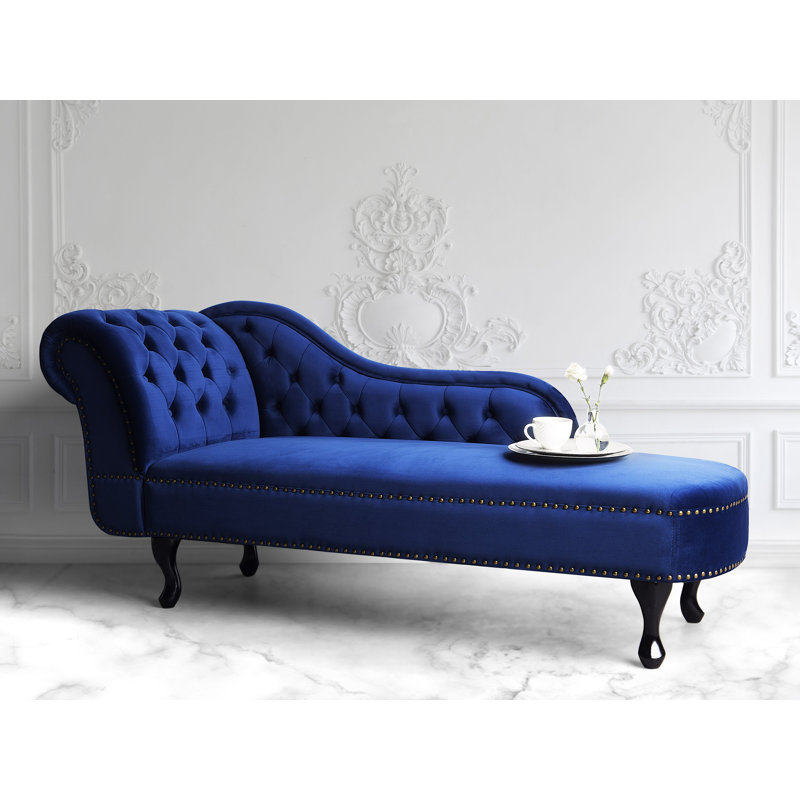 Jeb Velvet Chaise Lounge, Blue, Left Hand Facing