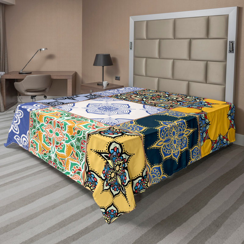 Ambesonne Top Flat Sheet Royal, Queen Flat Sheet, Multicolor Patchwork 6