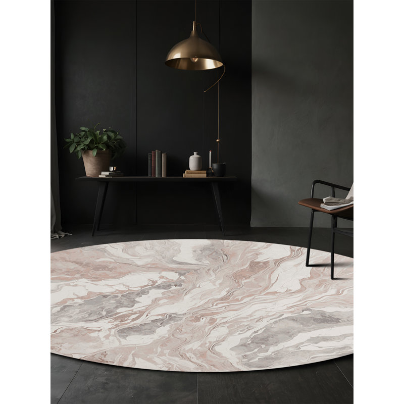 Machine Washable Gray Area Rug, Round 4'